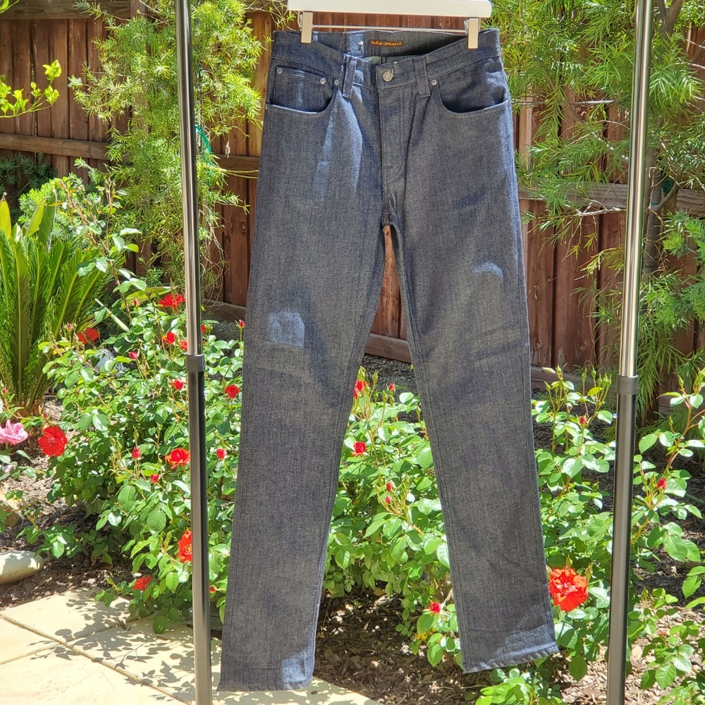 NUDIE JEANS GRIM TIM DRY NAVY DIPS ORGANIC COTTON